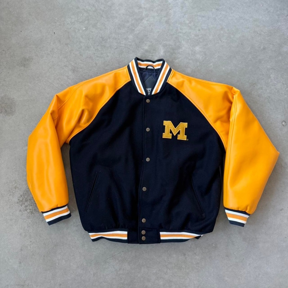 2000s Y2K leather Michigan Wolverines varsity jacket Size L Steve and Barry's